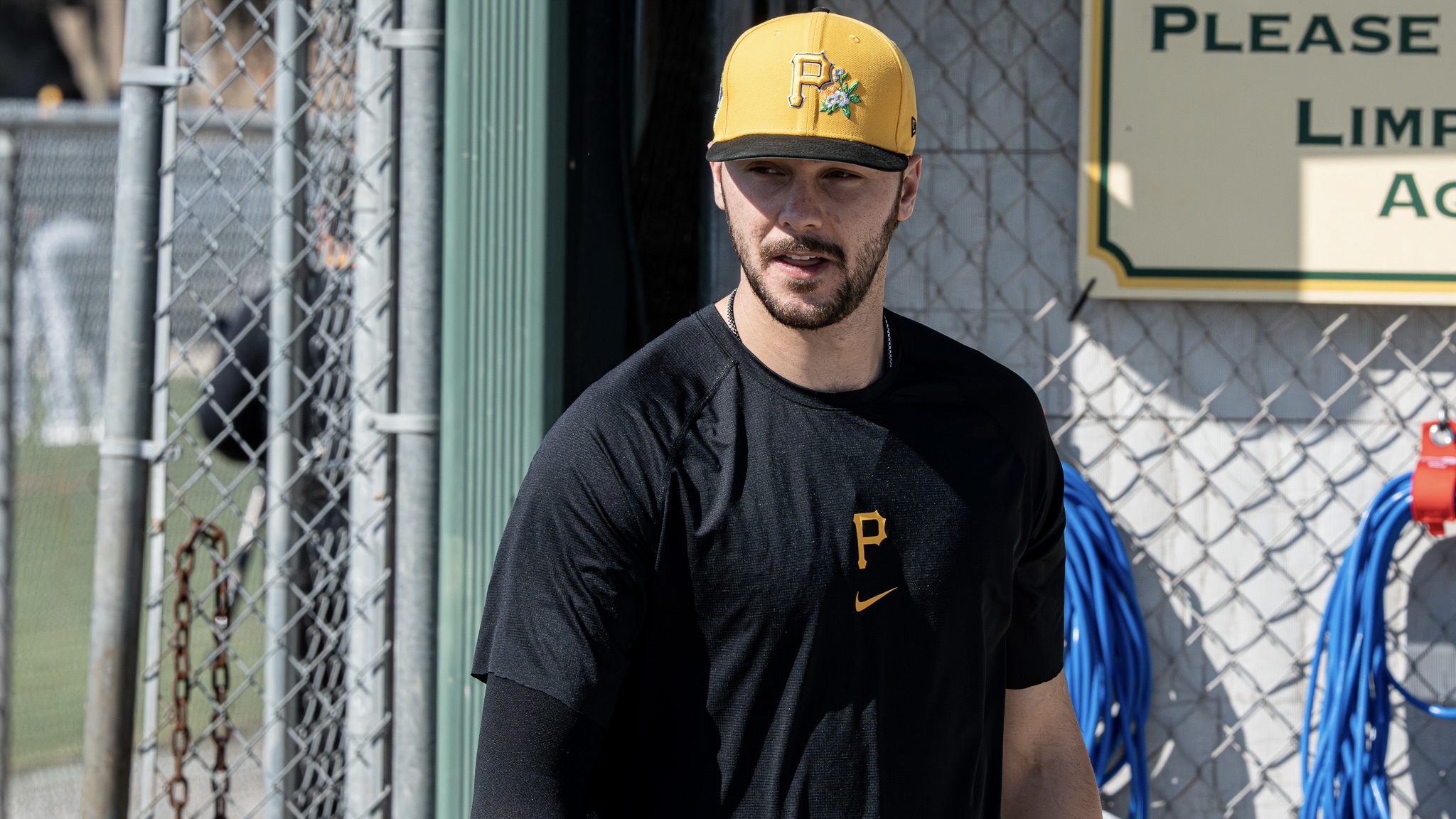 Paul Skenes between pitches at Pirate City.