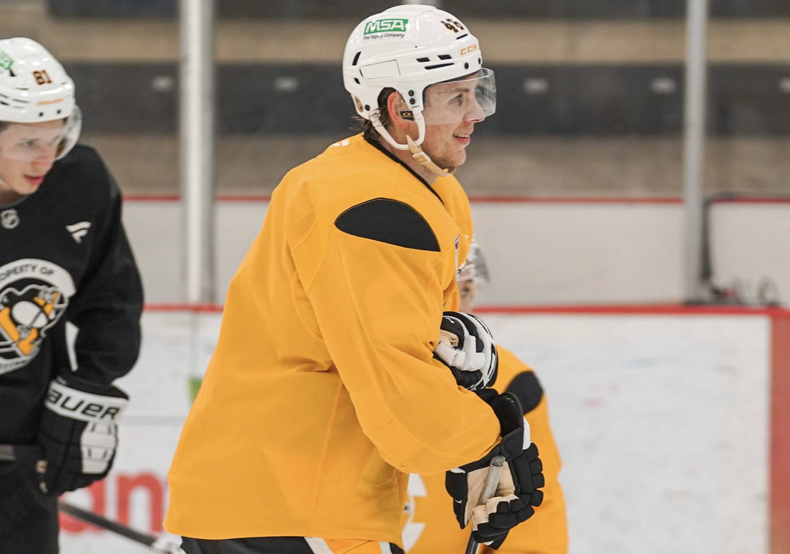 Blake Lizotte skates toward a drill Thursday in Cranberry, Pa.