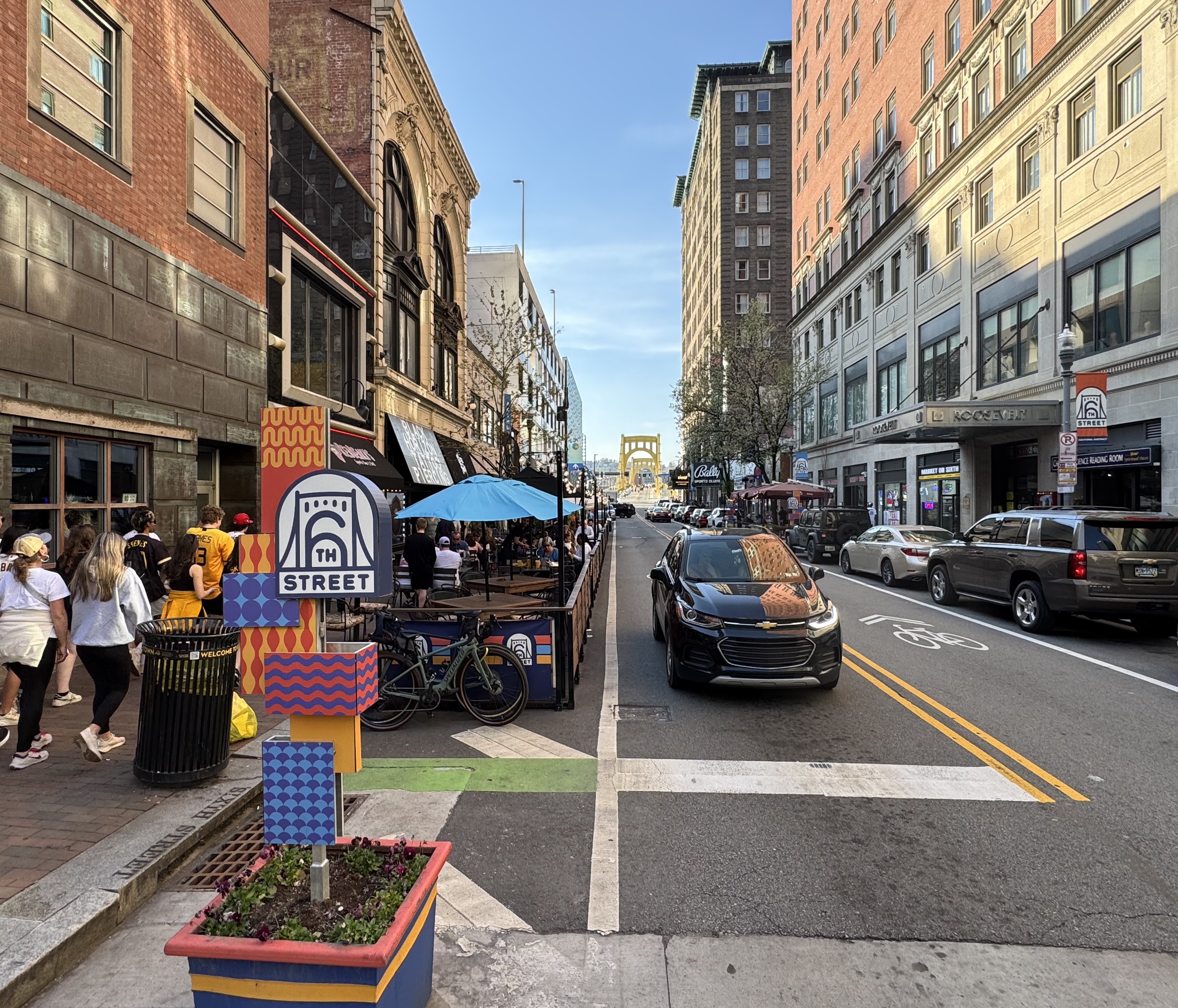 The restaurants and shops on Sixth Street, Downtown.
