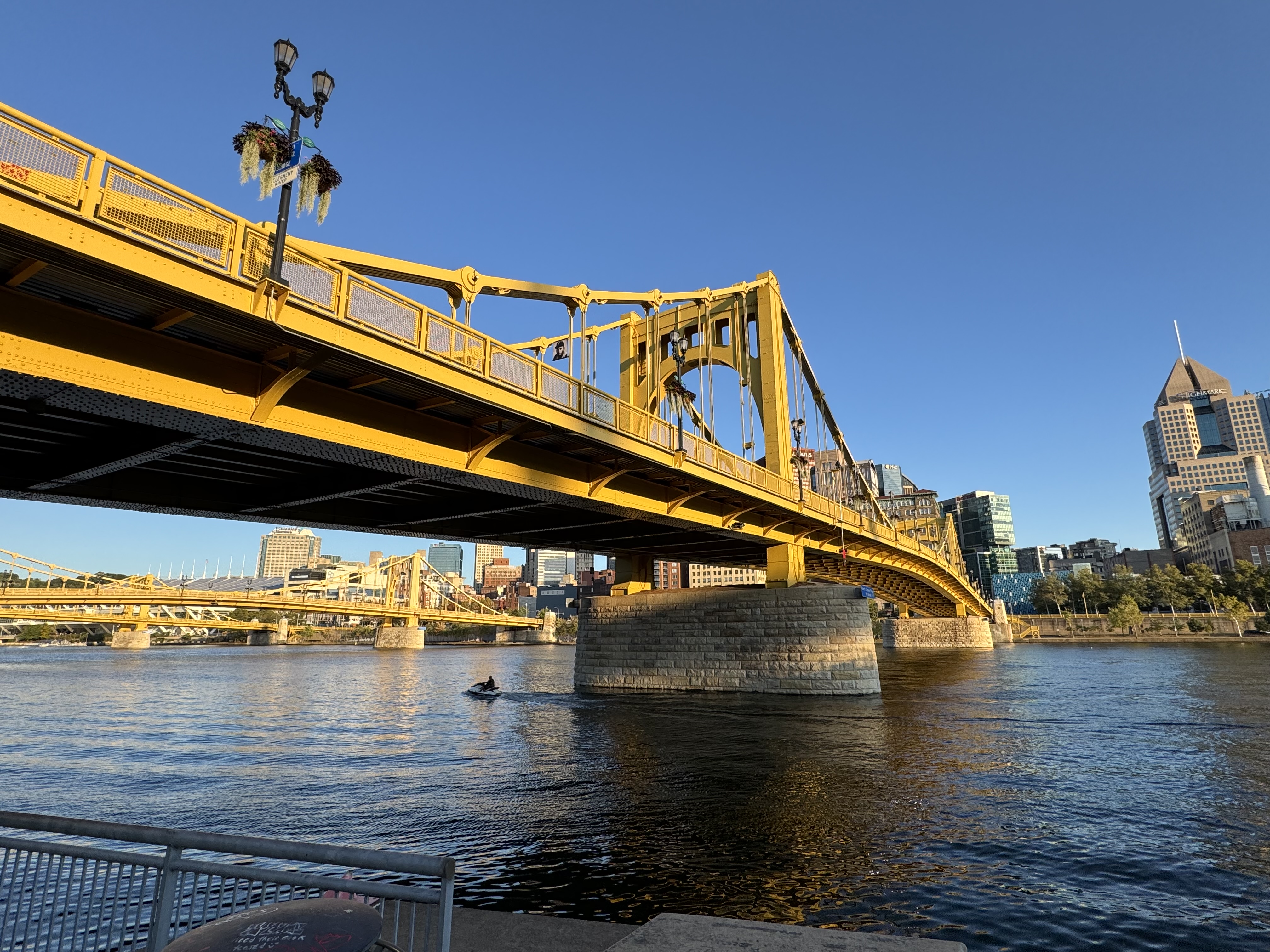 View of the full span, from the North Shore riverwalk.