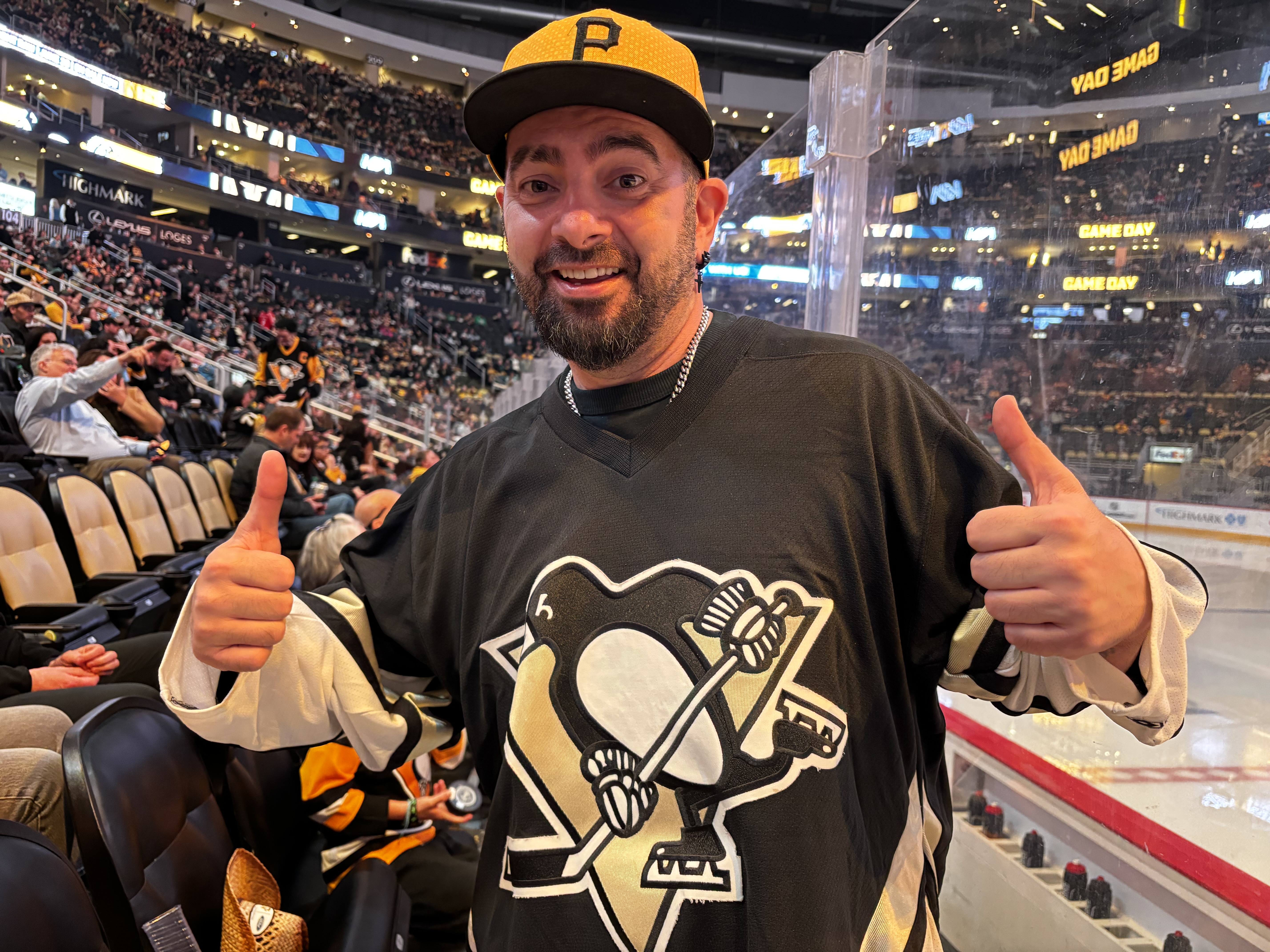 NSYNC's Chris Kirkpatrick sits front row for Penguins-Golden Knights at PPG Paints Arena on Tuesday