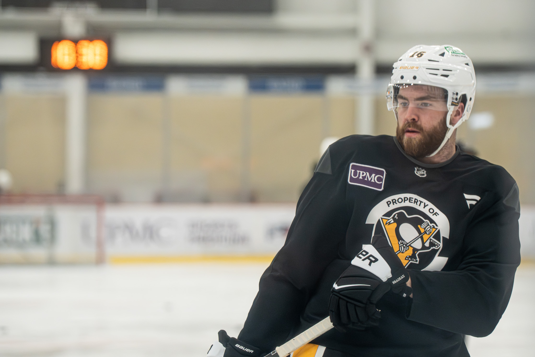 Justin Brazeau looks toward the net. 