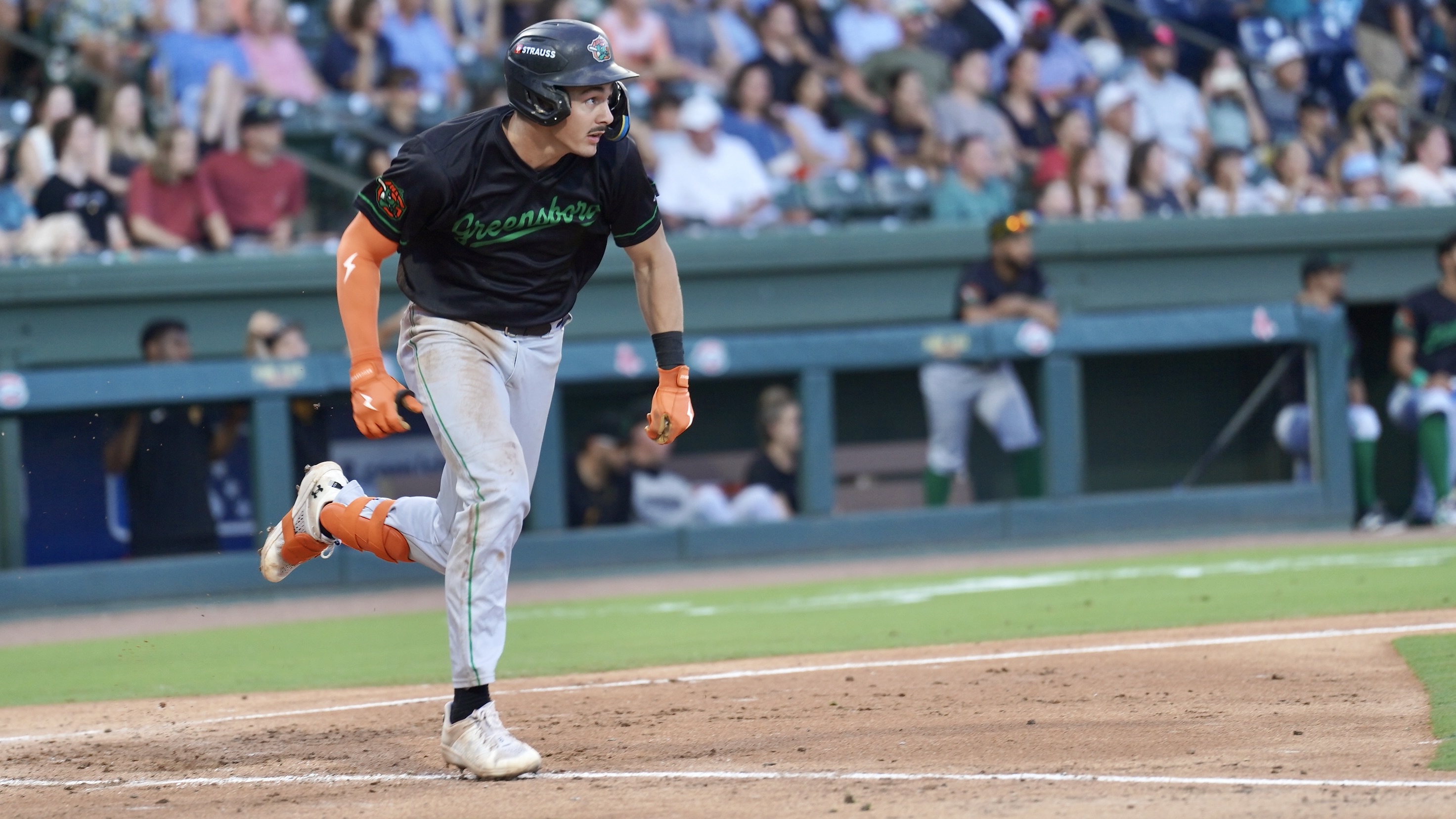 Konnor Griffin watches a ball fly into right field Tuesday night at Fluor Field in Greenville, S.C.