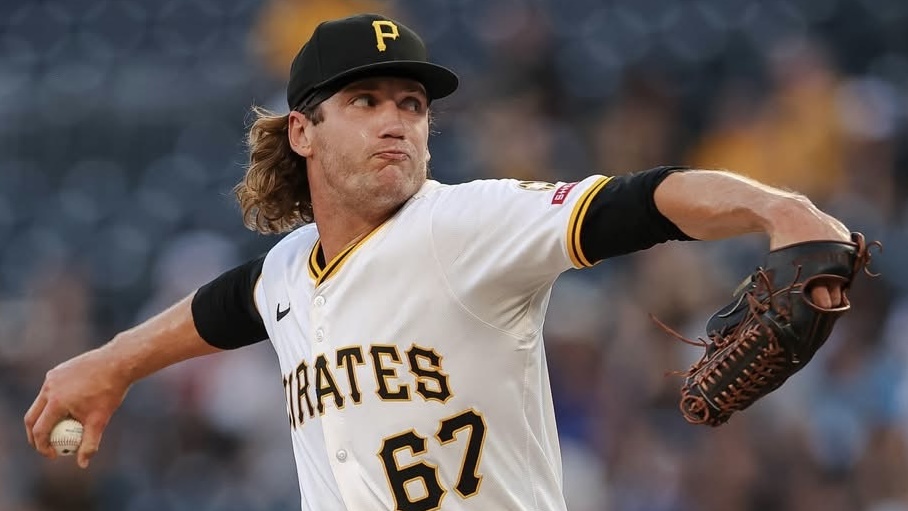 Braxton Ashcraft throws a pitch in the first inning of tonight's game at PNC Park.