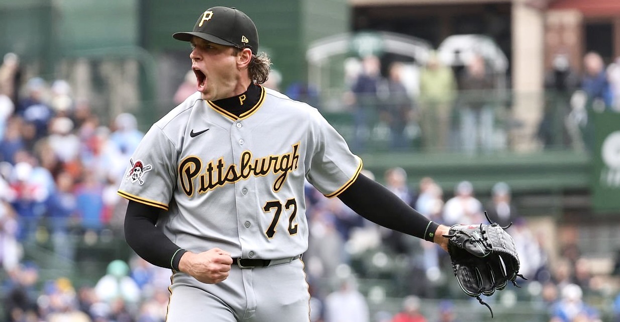 Isaac Mattson reacts after getting the final out of the eighth inning against the Cubs Saturday afternoon at Wrigley Field.
