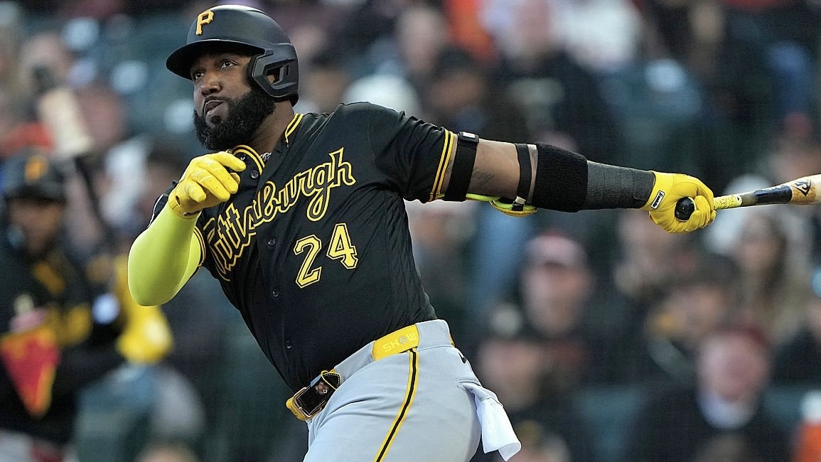 Marcell Ozuna hits his 300th career home run in the second inning Friday night at Oracle Park.