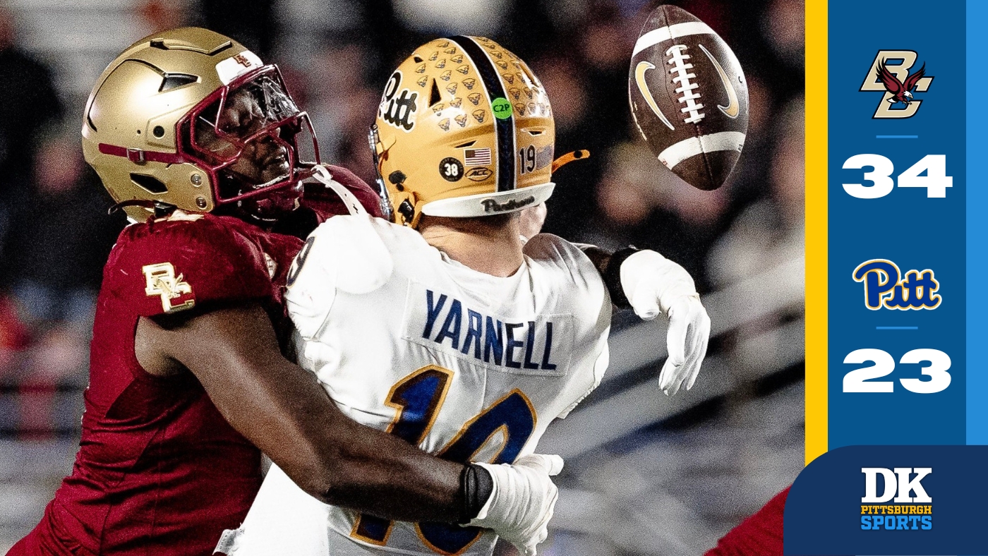 Nate Yarnell is sacked by Neto Okpala at Alumni Stadium.
