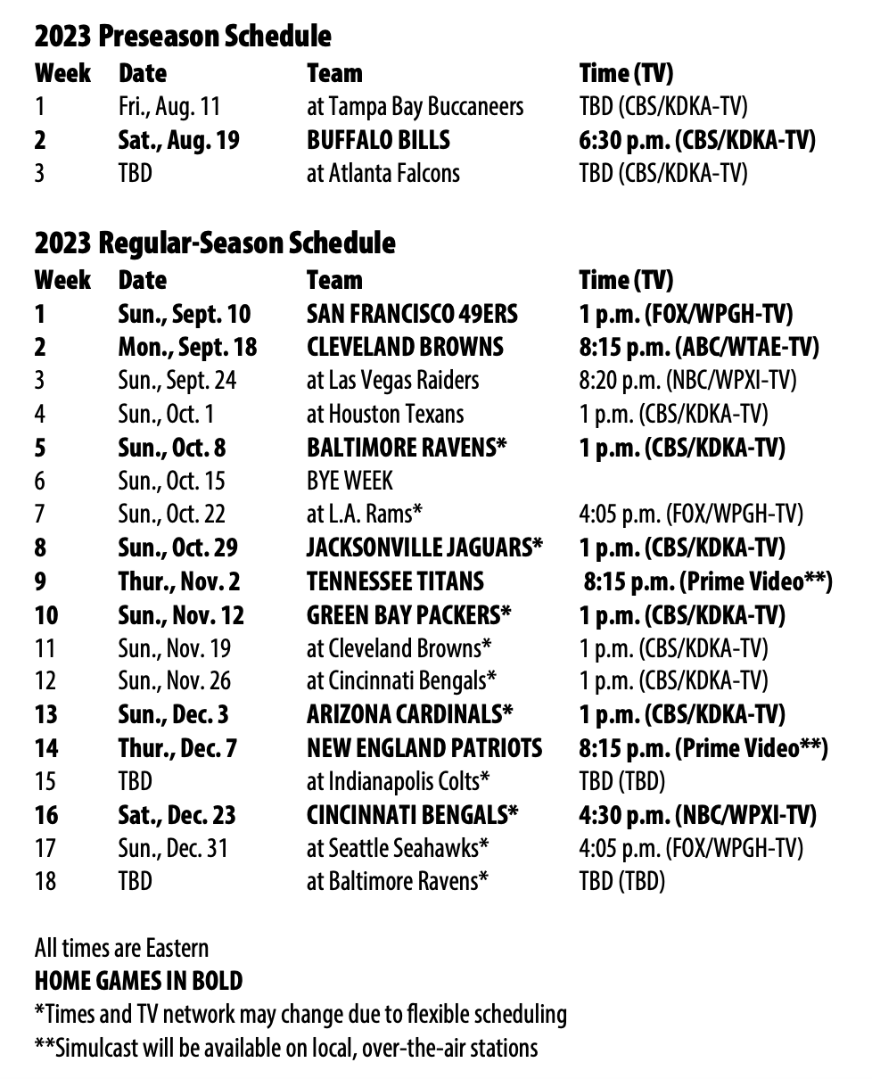 Steelers release 2023 schedule