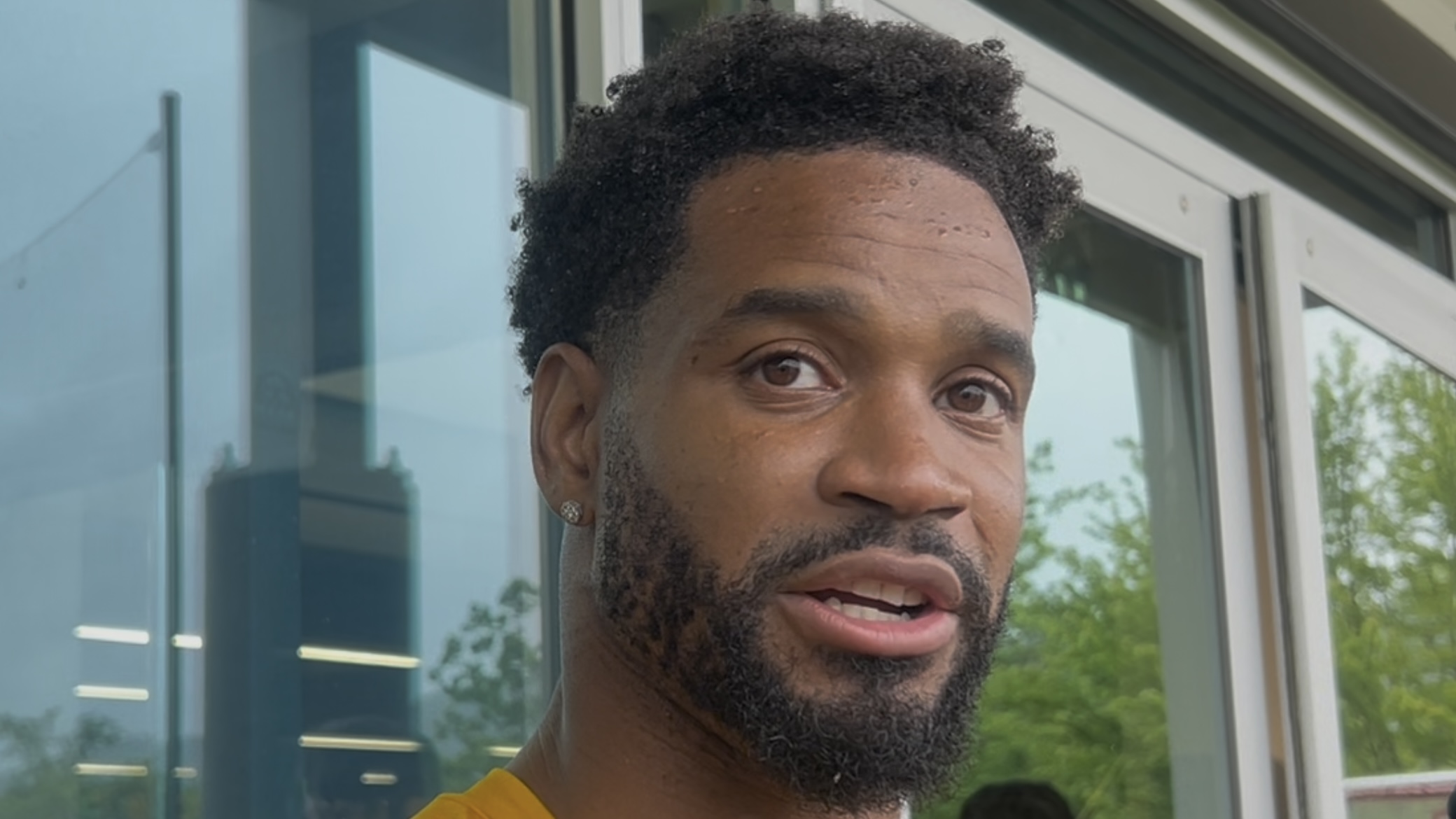 Darius Slay speaks with the media following the second day of OTAs at the UPMC Rooney Sports Complex.