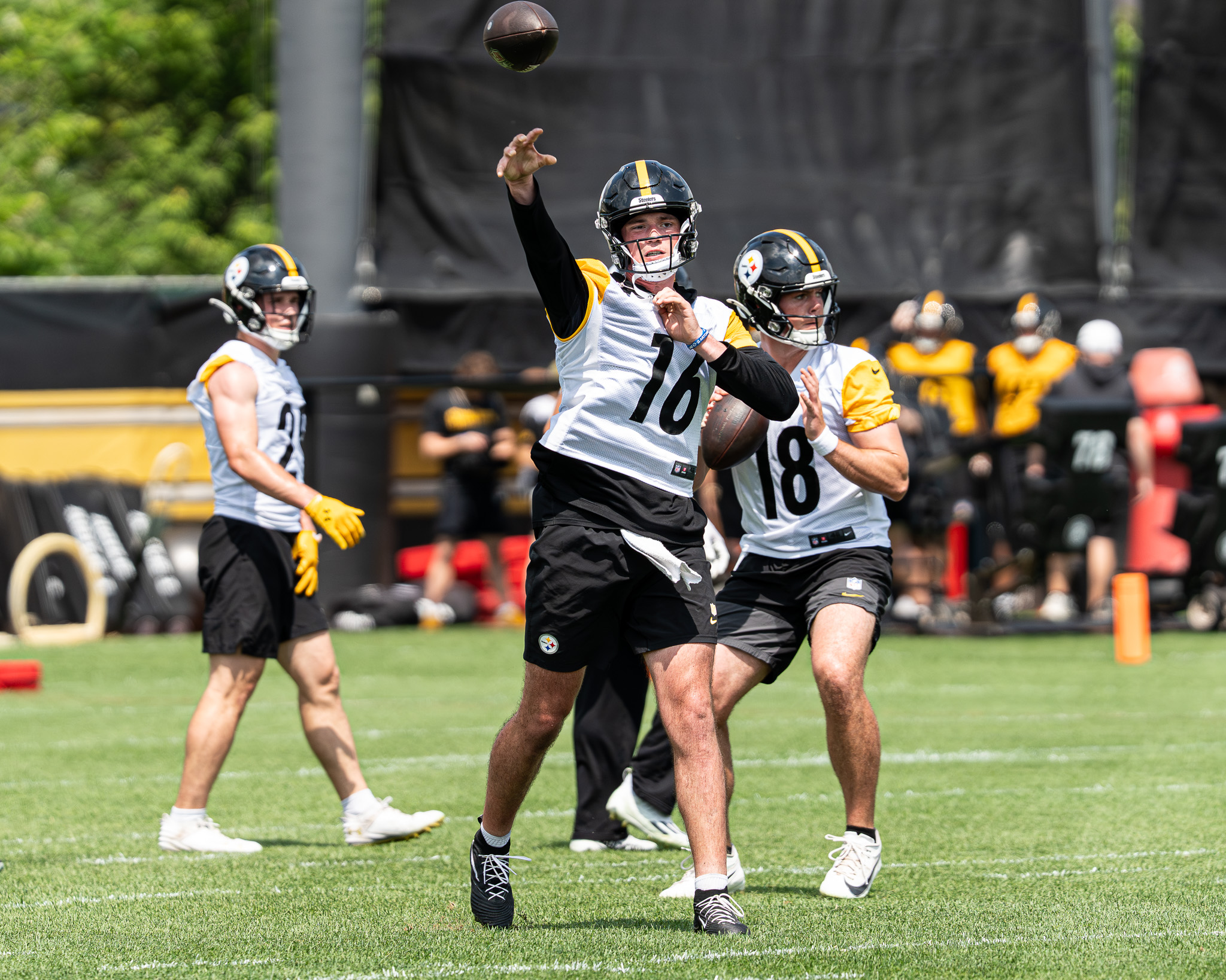 Drew Allar throws a pass Thursday on the South Side. 