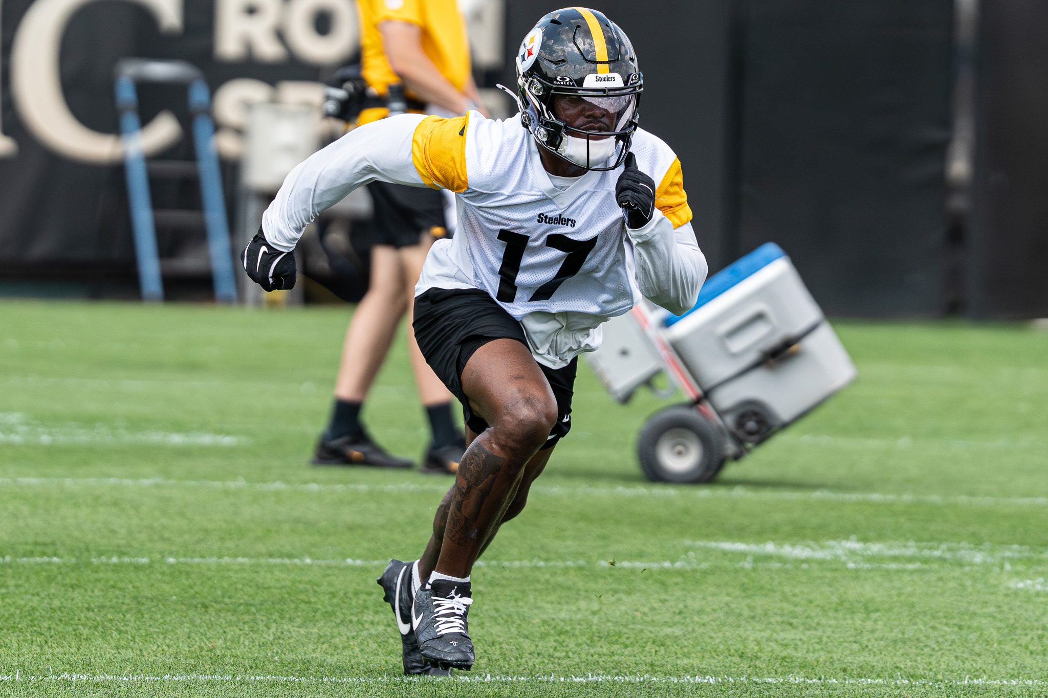 Germie Bernard breaks off the line of scrimmage during a drill Thursday on the South Side. 