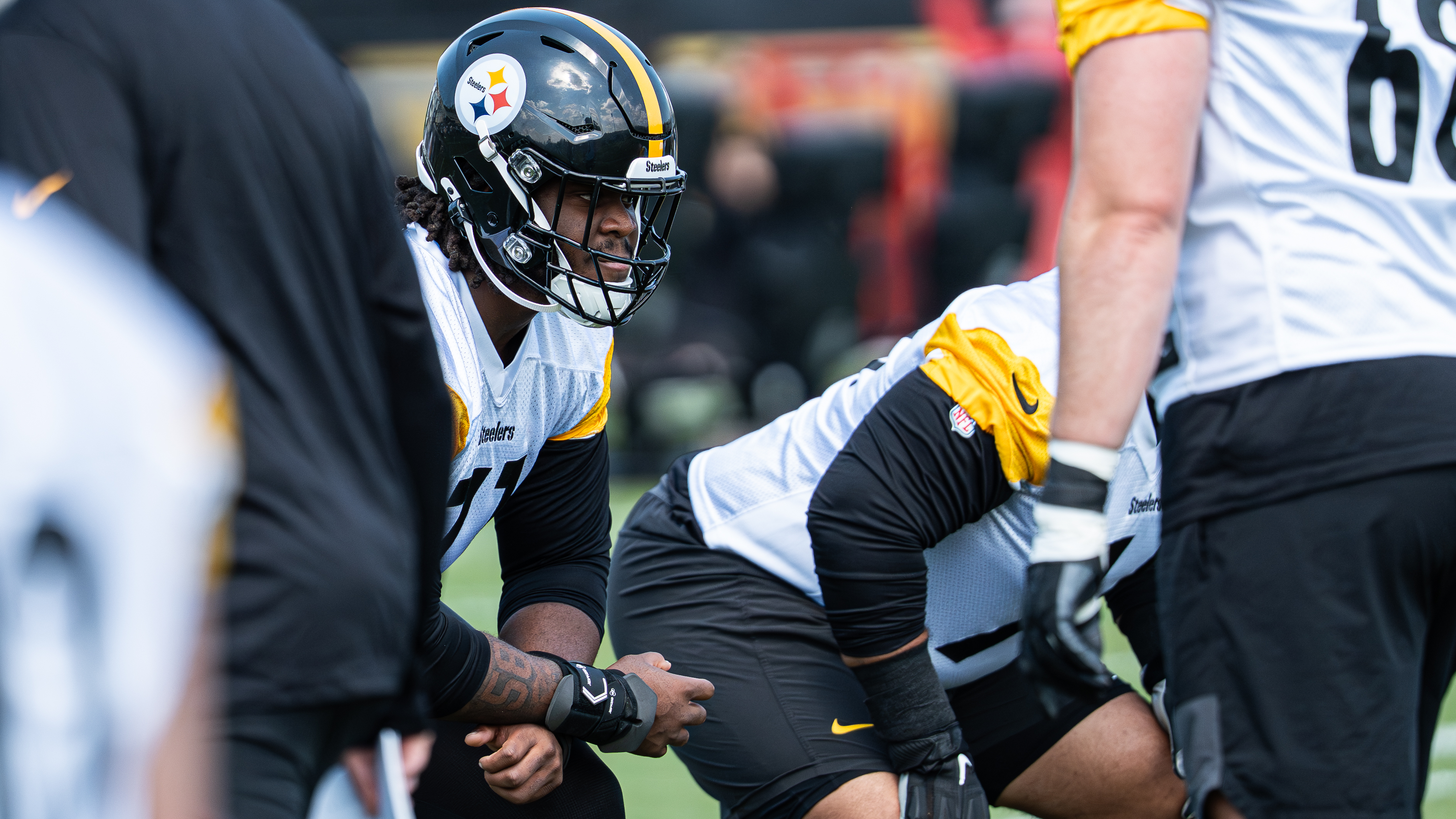 First-round draft pick Max Iheanachor gets into his set.