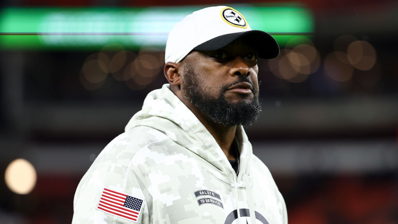 Mike Tomlin looks on ahead of Thursday night's game at Huntington Bank Field, Cleveland.
