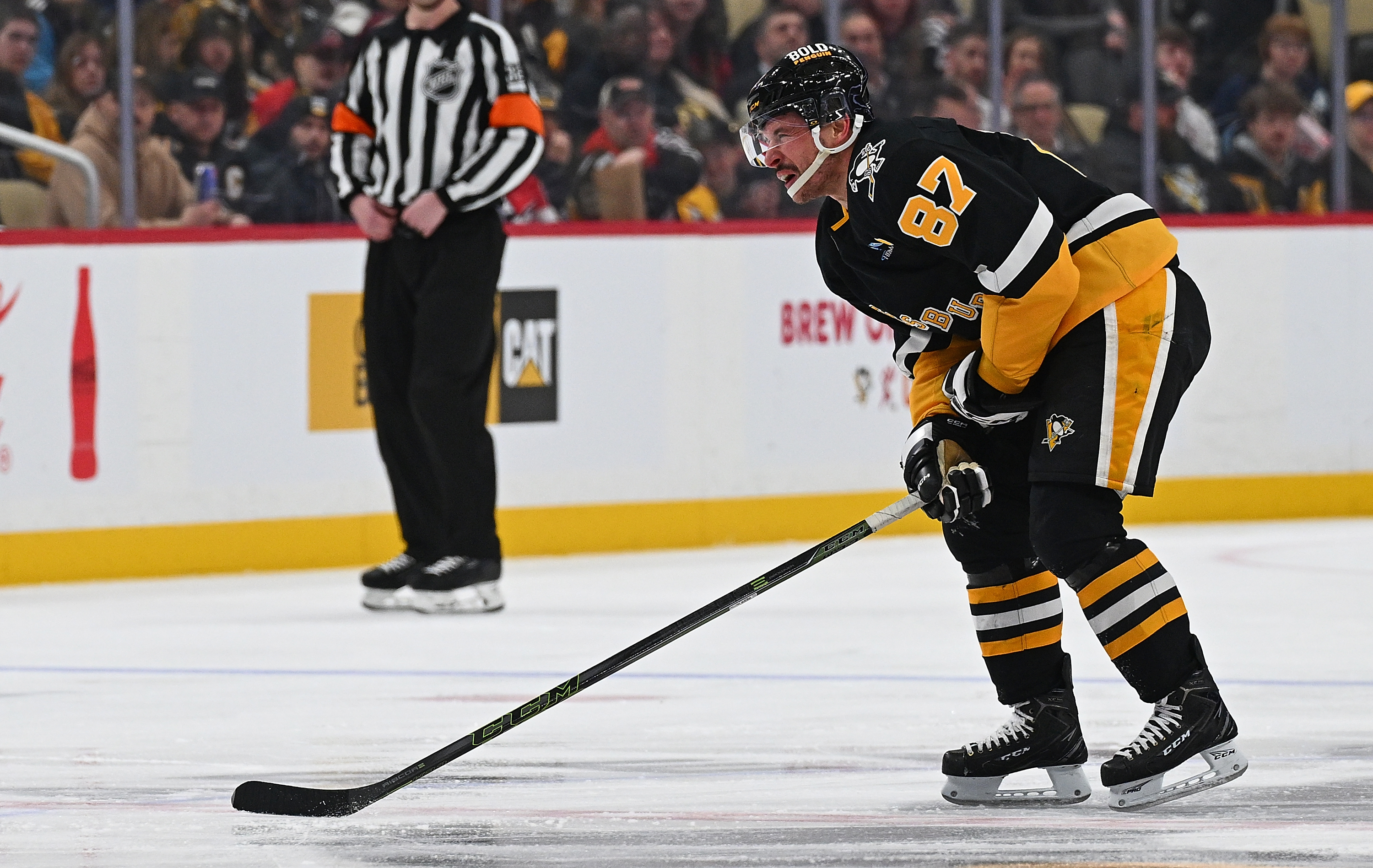 Sidney Crosby skates off in pain in the third period on Tuesday at PPG Paints Arena