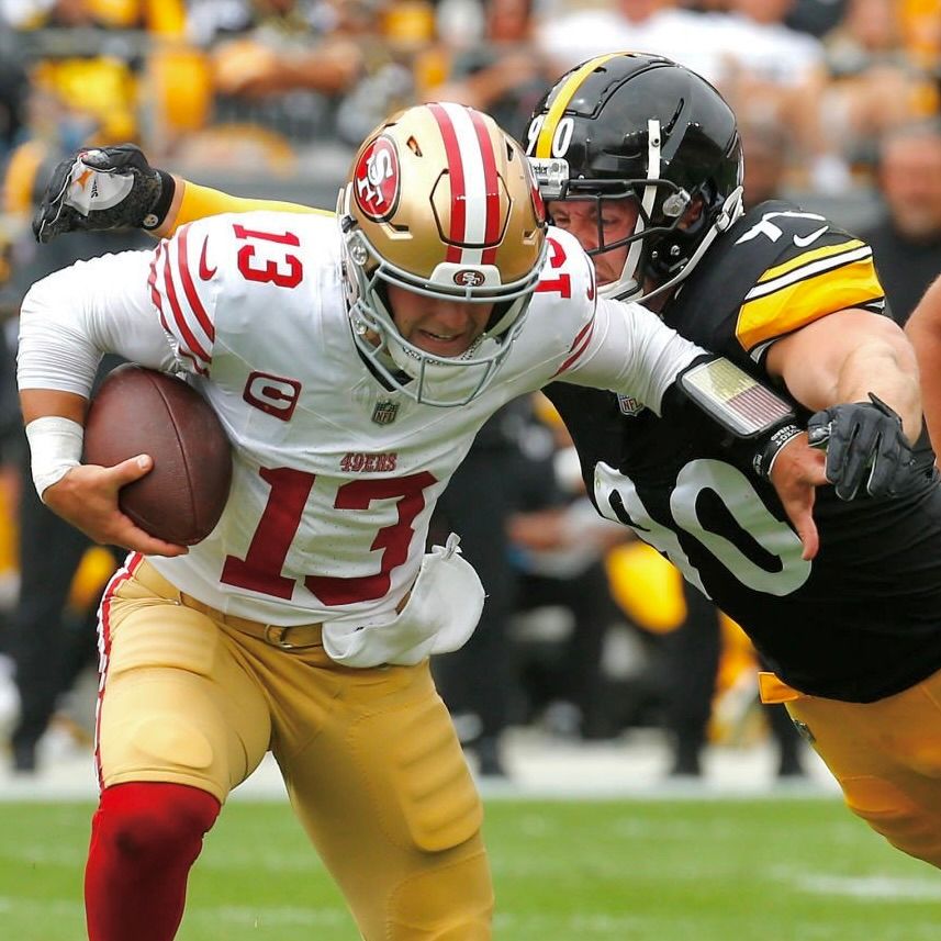 T.J. Watt strip-sacks the 49ers' Brock Purdy in the second quarter Sunday at Acrisure Stadium. T.J. Watt strip-sacks the 49ers' Brock Purdy in the second quarter Sunday at Acrisure Stadium.