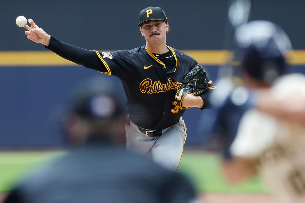 Paul Skenes pitches in the second inning Thursday in Milwaukee. Paul Skenes pitches in the second inning Thursday in Milwaukee.