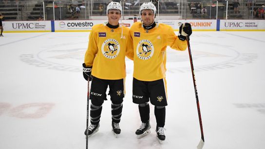 Lucas (left) and Ryan (right) St. Louis in the Penguins' development camp this summer in Cranberry, Pa. Lucas (left) and Ryan (right) St. Louis in the Penguins' development camp this summer in Cranberry, Pa.