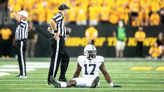 Arnold Ebiketie takes a break for an injury during Penn State's visit to Iowa in 2021. Arnold Ebiketie takes a break for an injury during Penn State's visit to Iowa in 2021.