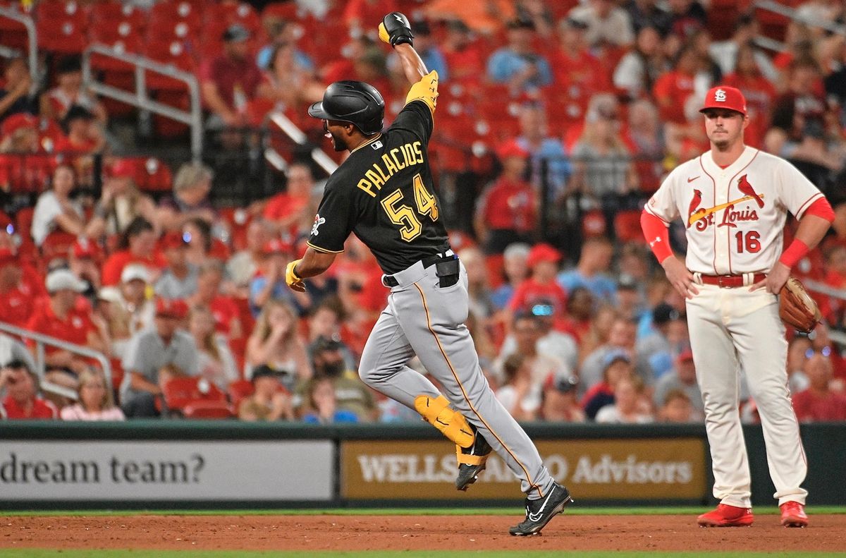 Josh Palacios rounds third base following his two-run home run in the ninth inning Saturday night in St. Louis. Josh Palacios rounds third base following his two-run home run in the ninth inning Saturday night in St. Louis.