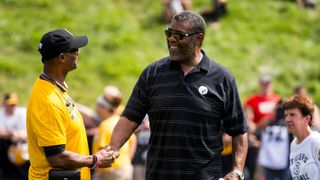 North Texas un-retiring Greene's No. 75 for a day taken at Rooney Complex (Steelers)