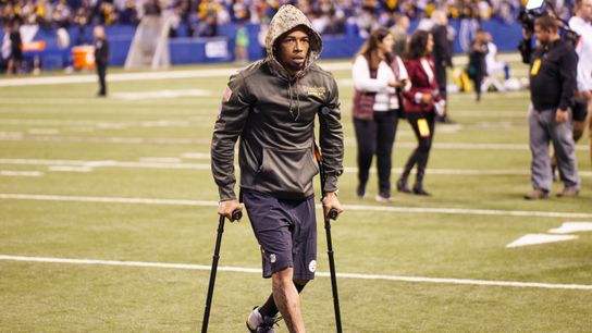 Haden out indefinitely with fractured fibula ... but maybe not for long? taken in Indianapolis (Steelers)
