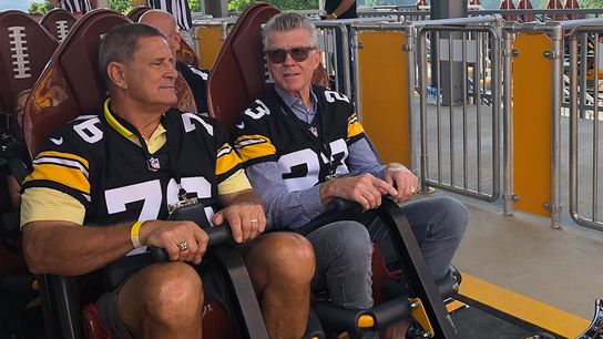 Players past, present embrace Steel Curtain taken in West Mifflin, Pa. (Steelers)
