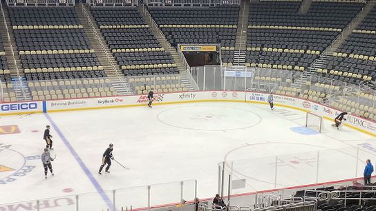 Crosby dons full face shield at skate taken at PPG Paints Arena (Penguins)