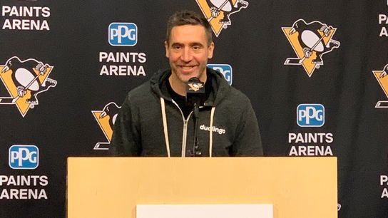 Talbot retires from professional hockey taken at Highmark Stadium (Courtesy of Point Park University)