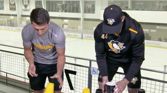 Video: Tanev, Gudbranson compete in flip cup taken at PPG Paints Arena (Penguins)
