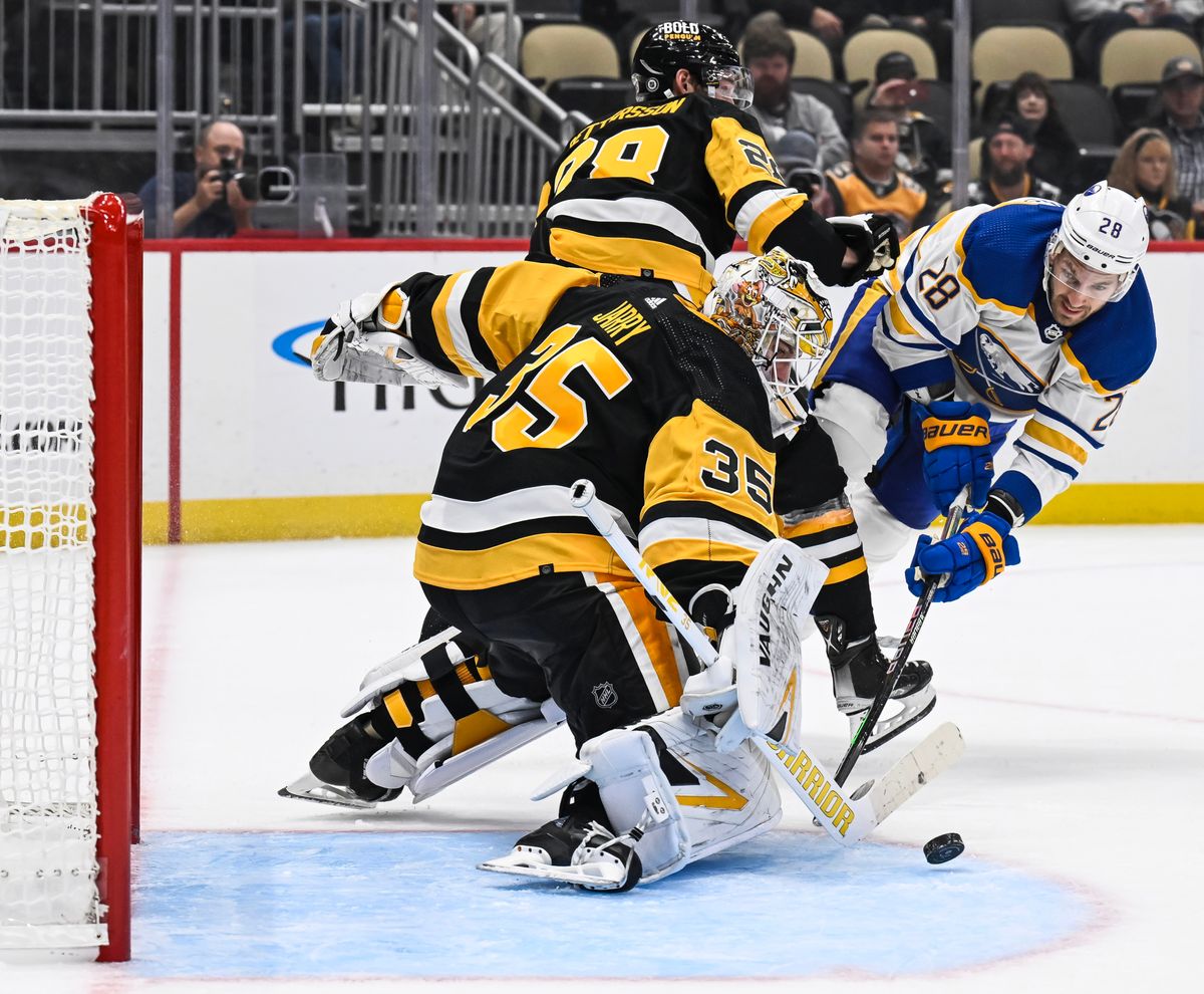 Tristan Jarry makes a save on Zemgus Girgensons Thursday at PPG Paints Arena Tristan Jarry makes a save on Zemgus Girgensons Thursday at PPG Paints Arena