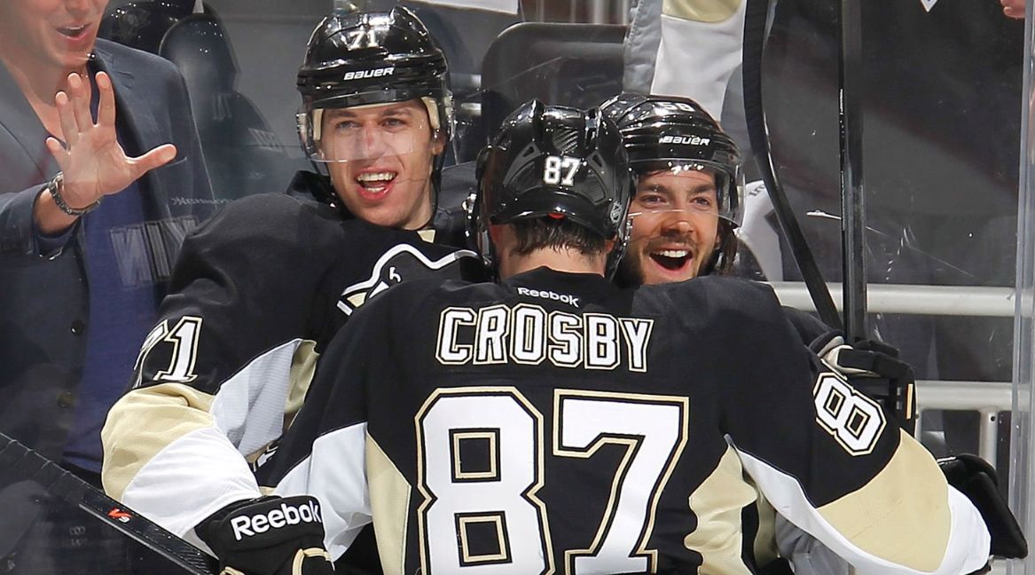 Evgeni Malkin, Sidney Crosby, Kris Letang in the 2014 playoffs Evgeni Malkin, Sidney Crosby, Kris Letang in the 2014 playoffs