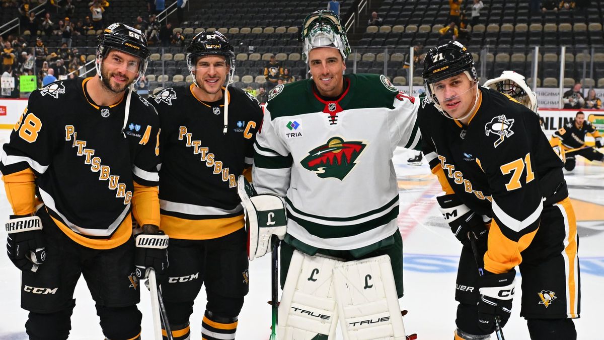 Kris Letang, Sidney Crosby, Marc-Andre Fleury and Evgeni Malkin in warmups at PPG Paints Arena on Tuesday Kris Letang, Sidney Crosby, Marc-Andre Fleury and Evgeni Malkin in warmups at PPG Paints Arena on Tuesday