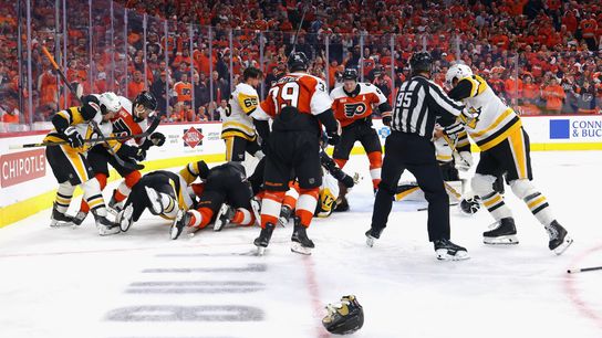 Penguins on cusp of being swept after melee swings momentum taken Philadelphia. Photo by GETTY